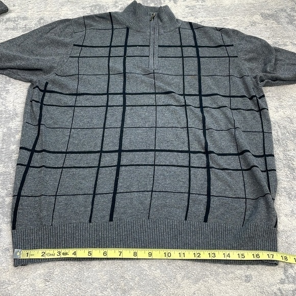 Gap Quarter Zip Windowpane Plaid Sweater Preppy Academia Gray Sz L - Picture 8 of 12
